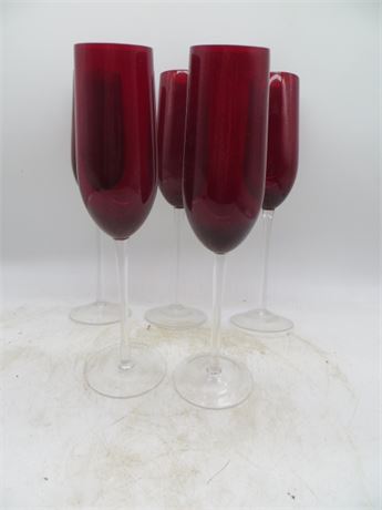 5 Ruby Champagne Glasses
