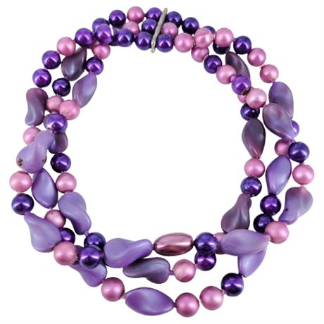 Vintage Purple Plastic Pop-Bead Triple Strand Necklace