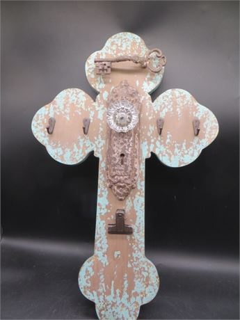 New Turquoise Distressed Cross Hanging Hook Decor