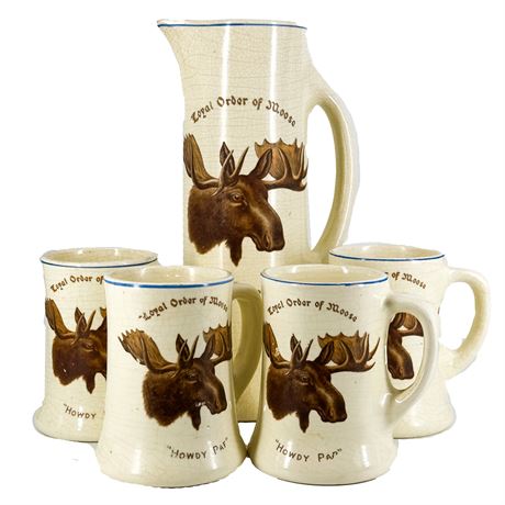 Roseville Pottery Ceramic Loyal Order of Moose Pitcher and Mug Set