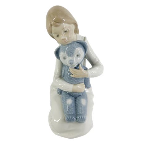 NAO/ Lladro Porcelain "Girl with Teddy" Figurine no. 0145