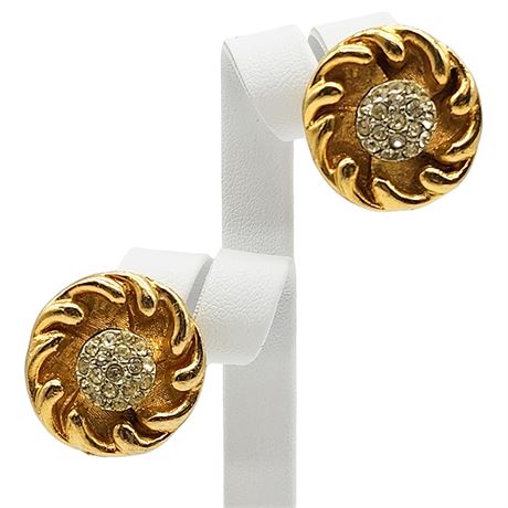 Vintage BSK Gold Tone Rhinestone Clip Earrings