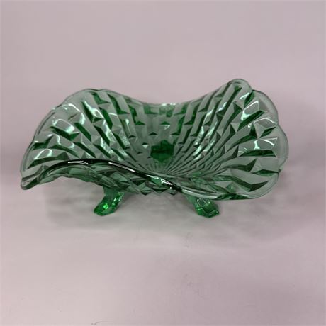 Uranium Green Glass Scalloped Footed Art Glass Console Bowl