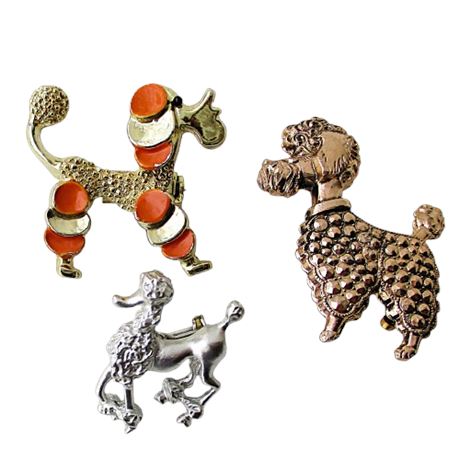 3 Assorted Vintage POODLE Dog Brooch Pins