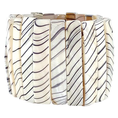 Vintage Zebra Stripe Shell Panel Stretch Bracelet – Natural Shell