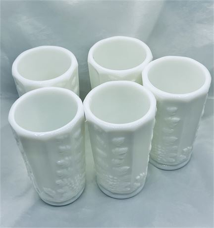 Set a five Westmoreland Milk Glass heavy glasses