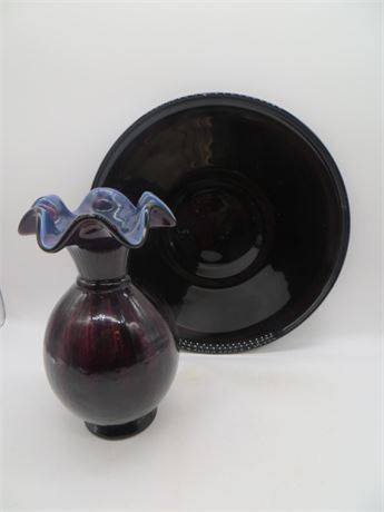 Black Amethyst Platter & Purple Amethyst Vase