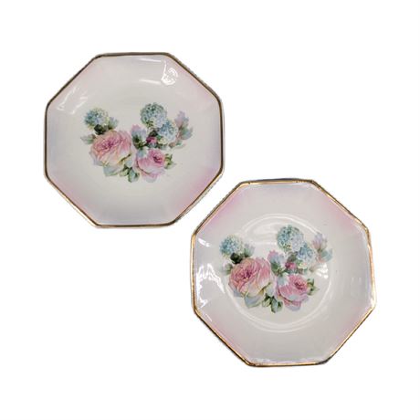 Pair Limoges USA China Co. Rose Hydrangea Plates