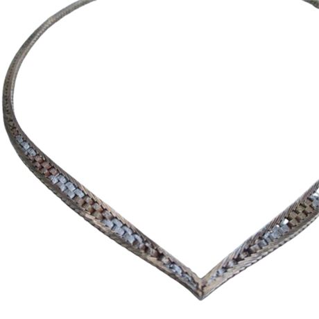 925 Sterling ITALY Woven Tri-color V-shape Necklace