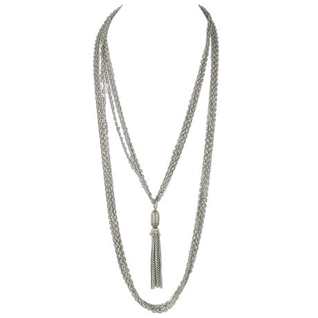 Vintage Multi-Strand Silver-Tone Necklace with Tassel Pendant