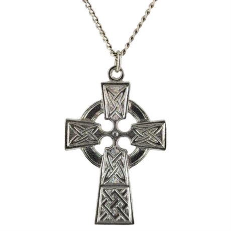Vintage Sterling Silver Celtic Cross Pendant Necklace