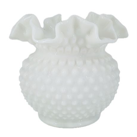 Vintage Fenton Hobnail Milkglass Vase with Ruffle Edge