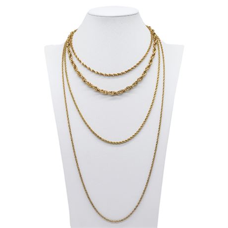 Four Vintage Gold Tone Rope Chain Necklaces