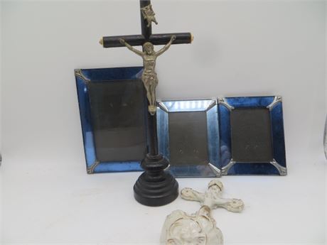 Crucifix, Holy Water Font & Deco Style Picture Frames