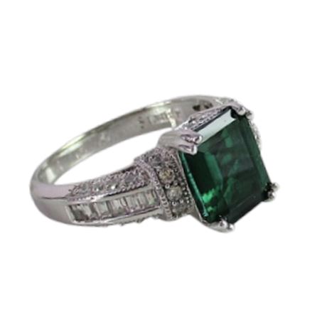 925 Sterling Silver STAUER Simulated Green Emerald Cocktail CZ Ring Size 9.75