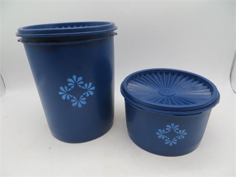 NEW VINTAGE TUPPERWARE 2 NAVY CANISTERS MEDIIUM & SMALL