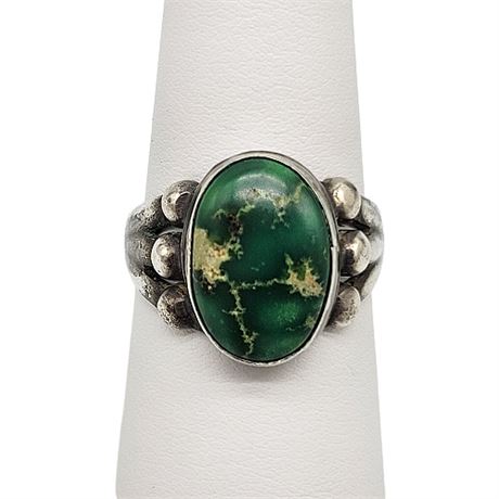 Vintage Old Pawn Native American Green Turquoise Ring, Sz 6