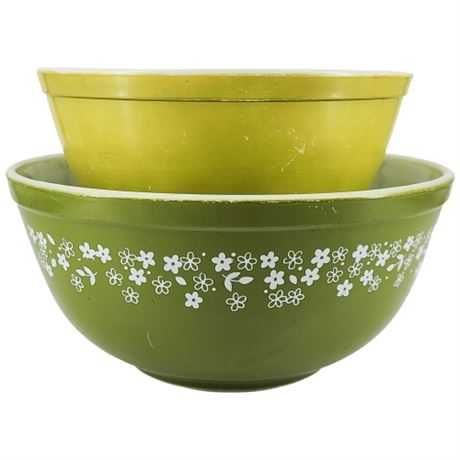 Vintage PYREX 403 Spring Blossom & 402 Avocado Mixing Bowls