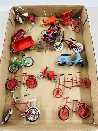 Vtg Miniature Bicycles, Wagons + More