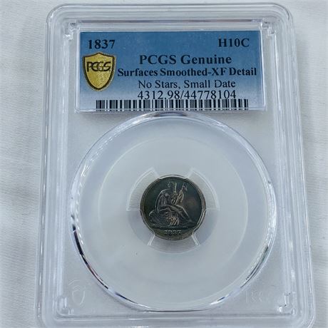 1837 Half Dime No Stars Small Date  XF PCGS - Details