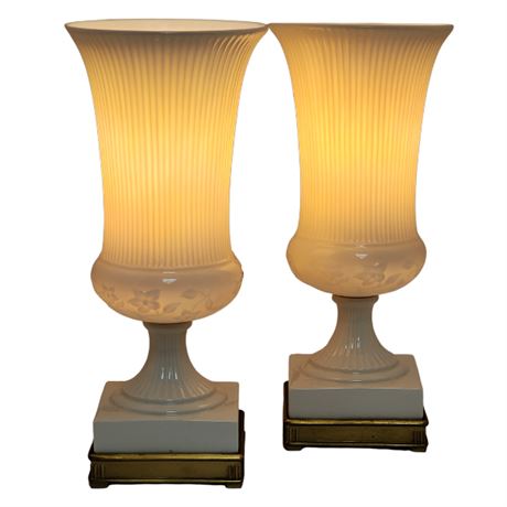 Pair Vintage Lenox Davart Porcelain Urn Torchiere Table Lamps