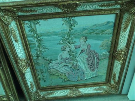 Framed Tapestry Featuring 2 Women In Period Attire Italy