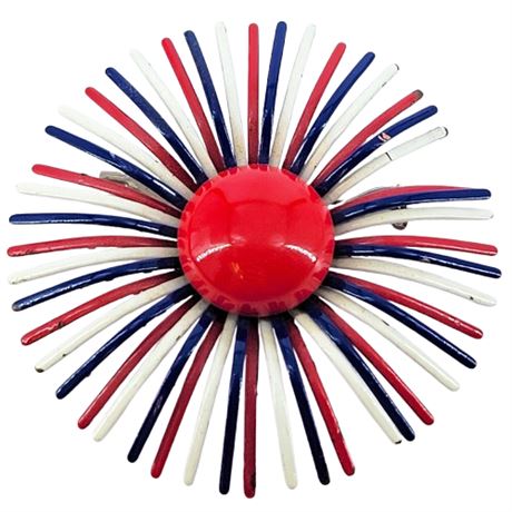 Vintage Enamel Red/White/Blue Flower Power Brooch