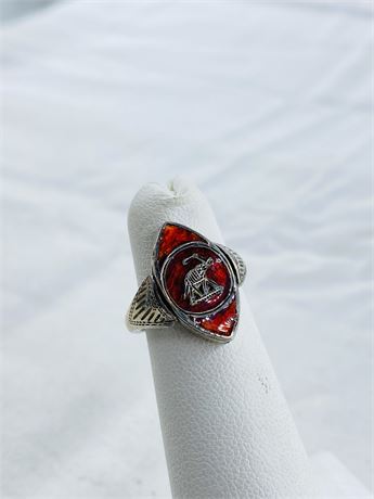 Nice Vtg Siam Sterling Red Enamel Ring Size 3  Signed by Designer