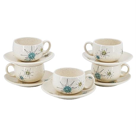 Mid-Century Franciscan Starburst Cup & Saucer Sets, Lot of 5