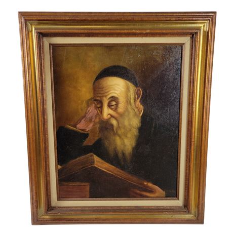 Abraham Straski Rabbi Reading Oil Painting