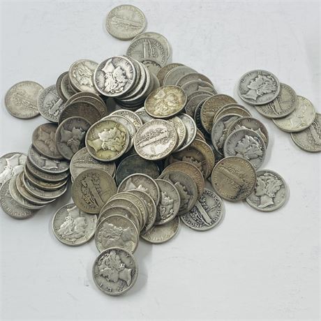 100 UNSEARCHED Mercury Dimes