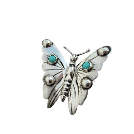 Vintage 925 Mexico Sterling Silver Butterfly Pin with Turquoise Accents
