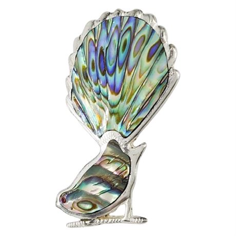 Signed Vintage Native American Sterling Silver Abalone Inlay Bird Brooch