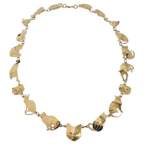 Signed WILD BRYDE Gold Tone "Cat Lover" Necklace