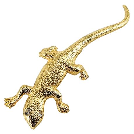 Vintage Gold Tone Rhinestone Eyes Gecko Brooch