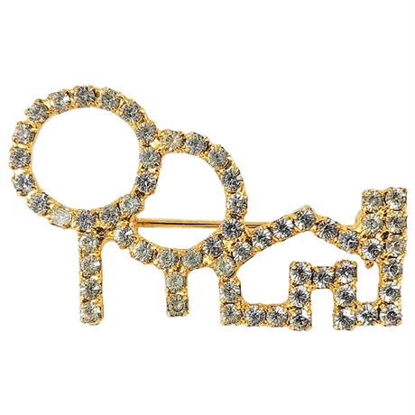 Vintage Rhinestone House & Trees Brooch