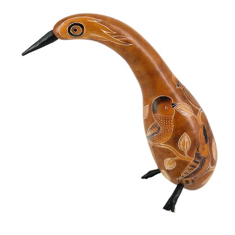 Vintage Peruvian Gourd Bird w Carved Bird Detail