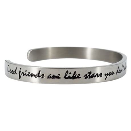Modern Stainless Steel "Good Friends Are Like Stars..." Cuff Bracelet