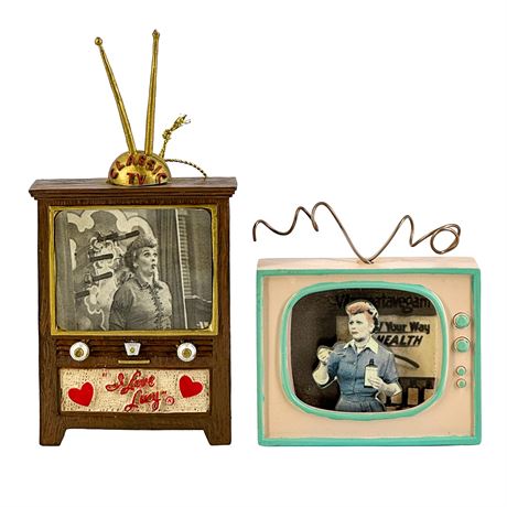 Pair of Ceramic "I Love Lucy" Television-Shaped Figurines/Ornaments