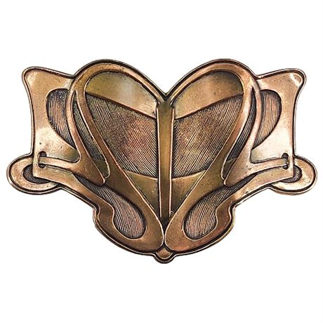 Large Vintage Art Nouveau Copper Heart Brooch