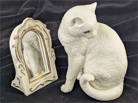 Lenox Admiration Cat Figurine w/Mirror