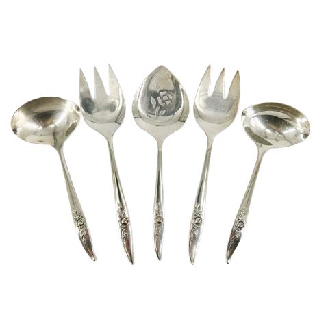 Lot of 5 Oneida Heirloom Sterling Silver “Bella Rose” Serving Pieces