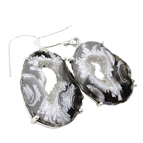 925 Sterling Geode Druzy Slice Crystal Earring