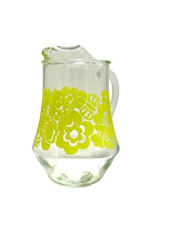 MCM Chartreuse Flower and Butterfly Retro Glass Pitcher