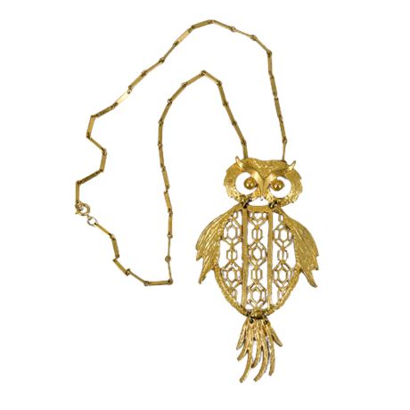 1970's Gold Tone Owl Necklace