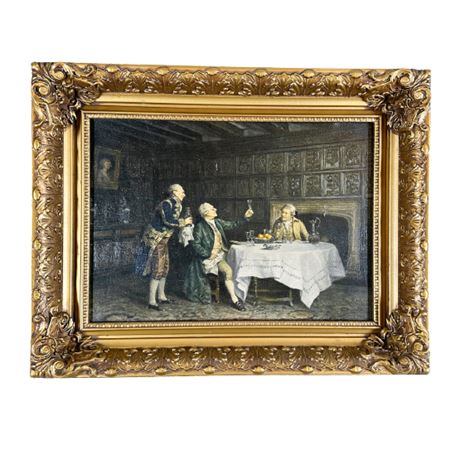 19th Century English Dinner Scene Print on Board