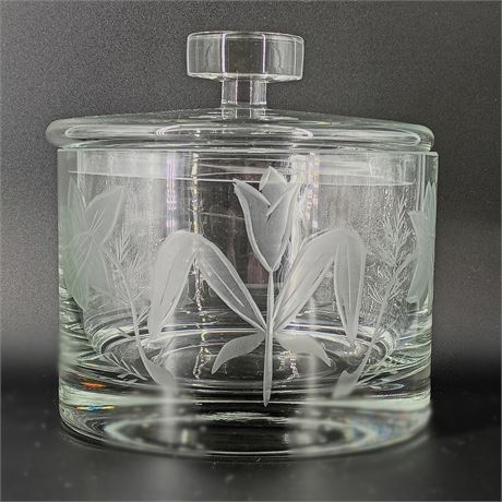 Vintage Etched Glass Lidded Jar – Tulip and Daffodil Floral Design