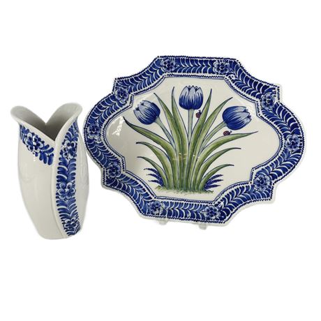 Lot of Vintage Delft Holland Porcleain including Tulip Wall Plaque and Vase