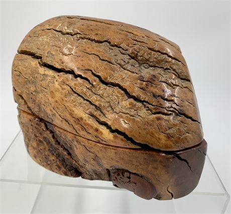 Large 6” x  5” Organically Shaped Vintage Artisan Burl Wood 2 pc Trinket Box