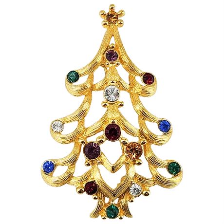 Signed Vintage MONET Rhinestone Christmas Tree Brooch
